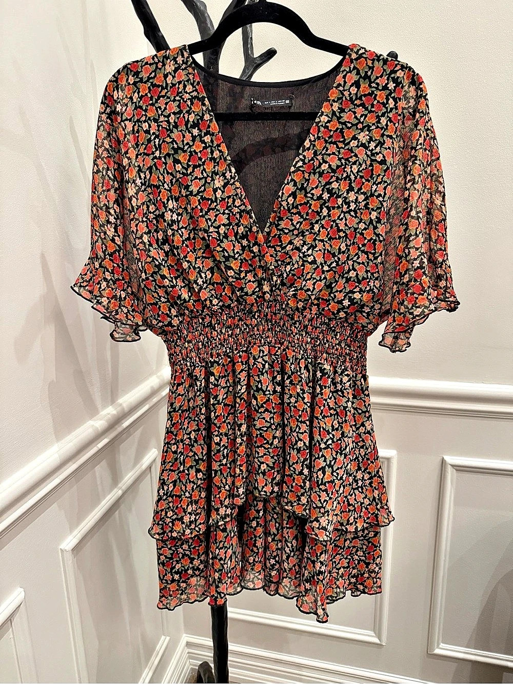 Zara Floral Mini Dress in Black & Orange
